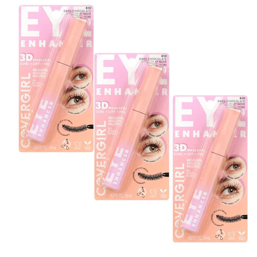 Lot Of 3 Brown Mascara Eye Enhancer 3D Curl Lift Fan Sealed 810 Dark Chocolate